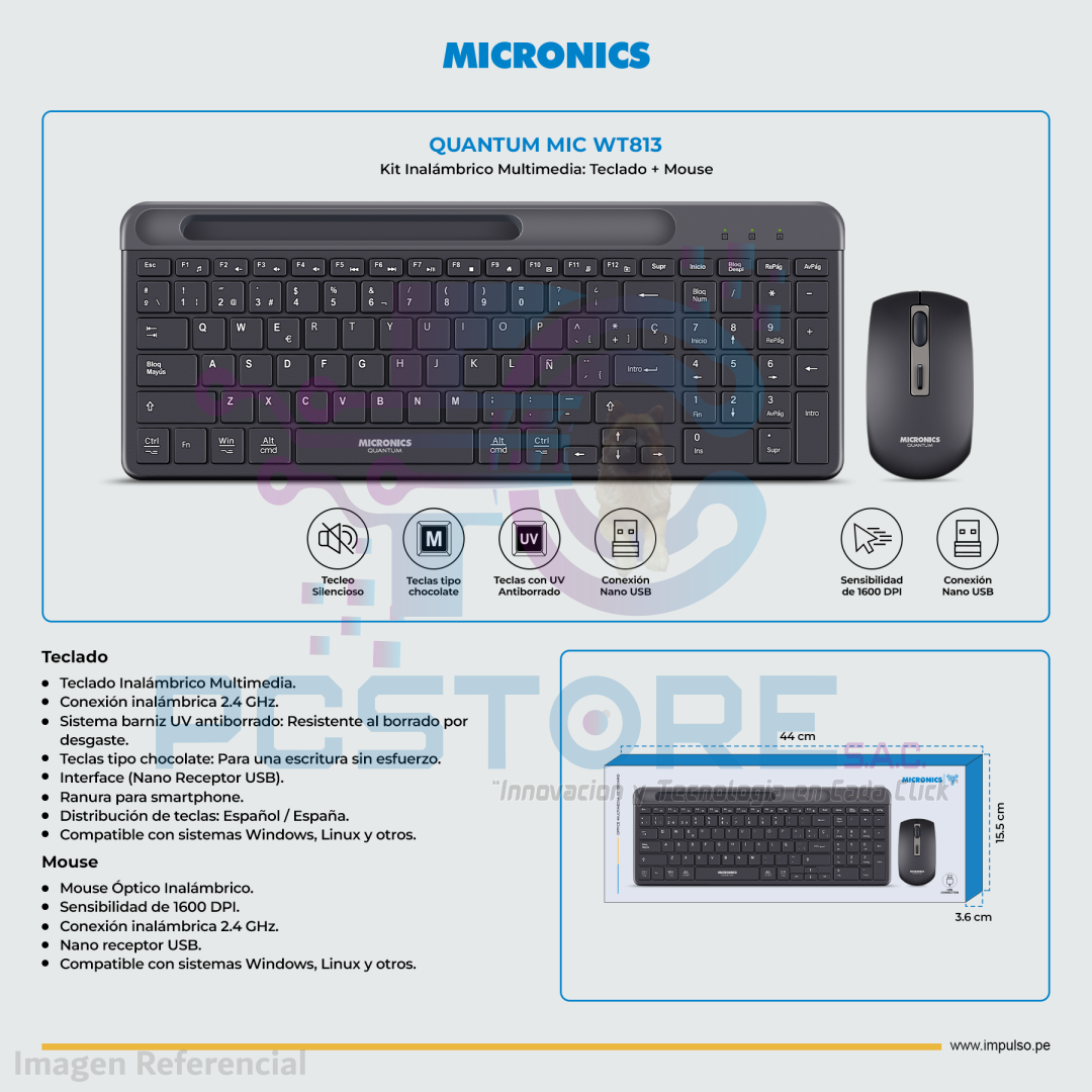 KIT TECLADO Y MOUSE INALAMBRICO MICRONICS QUANTUM BLACK MIC WT813 3 KIT TECLADO Y MOUSE INALAMBRICO MICRONICS QUANTUM BLACK MIC WT813 - Imagen 1