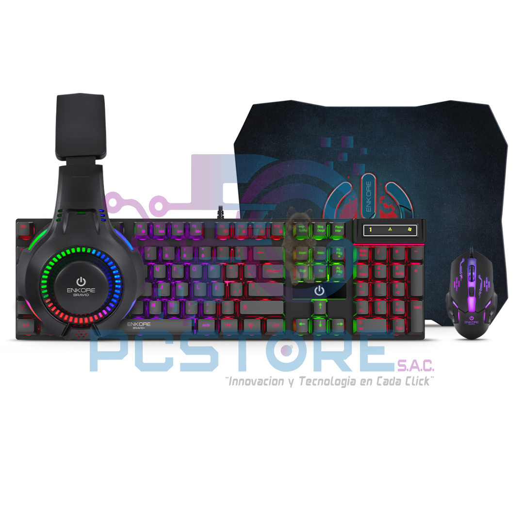 KIT GAMER BRAVIO 4- ENT G1000-4 2 KIT GAMER BRAVIO 4- ENT G1000-4 TECLADO MULTIMEDIA + AURICULAR + MOUSE + PAD MOUSE ENKORE - ENKORE - Imagen 1